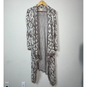 Nuage Geometric Tribal Duster Cardigan Women Taupe Cream‎ Longline Open Front M